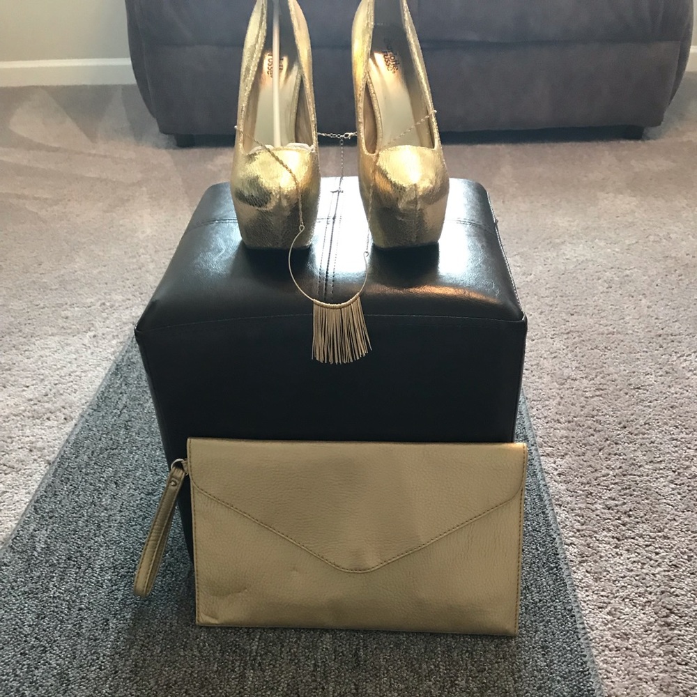 Gold Women hidden platform heels
